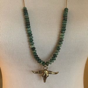 Bent By Courtney turquoise gold bull necklace